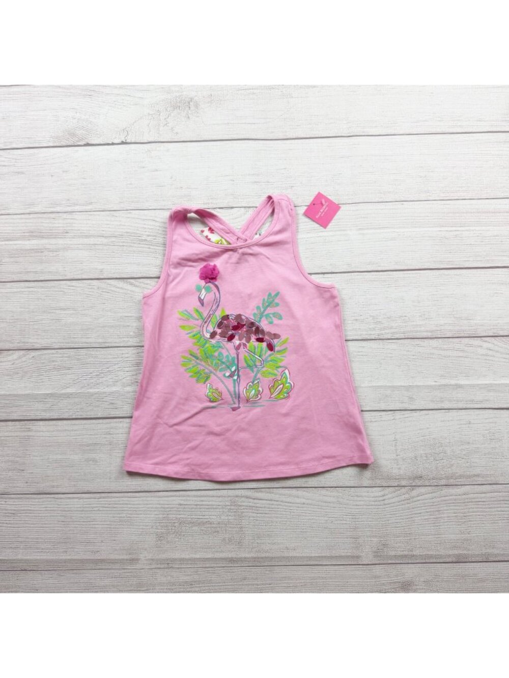 Isaac Mizrahi Girls Flamingo Print Bow Back Tank Top Pink NWT M 7-8